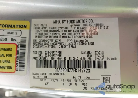 2014 Ford Fusion Se from USA, damaged, VIN 3FA6P0H77ER142723